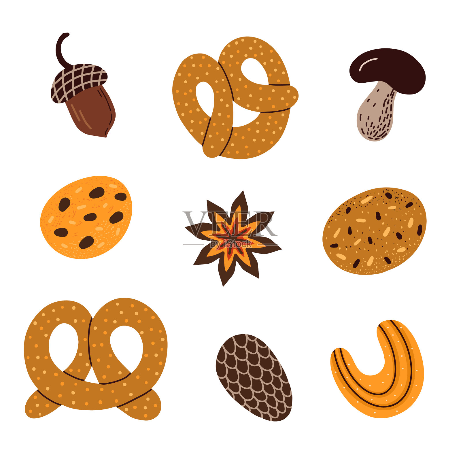 集各种糕点食品和秋叶插画图片素材