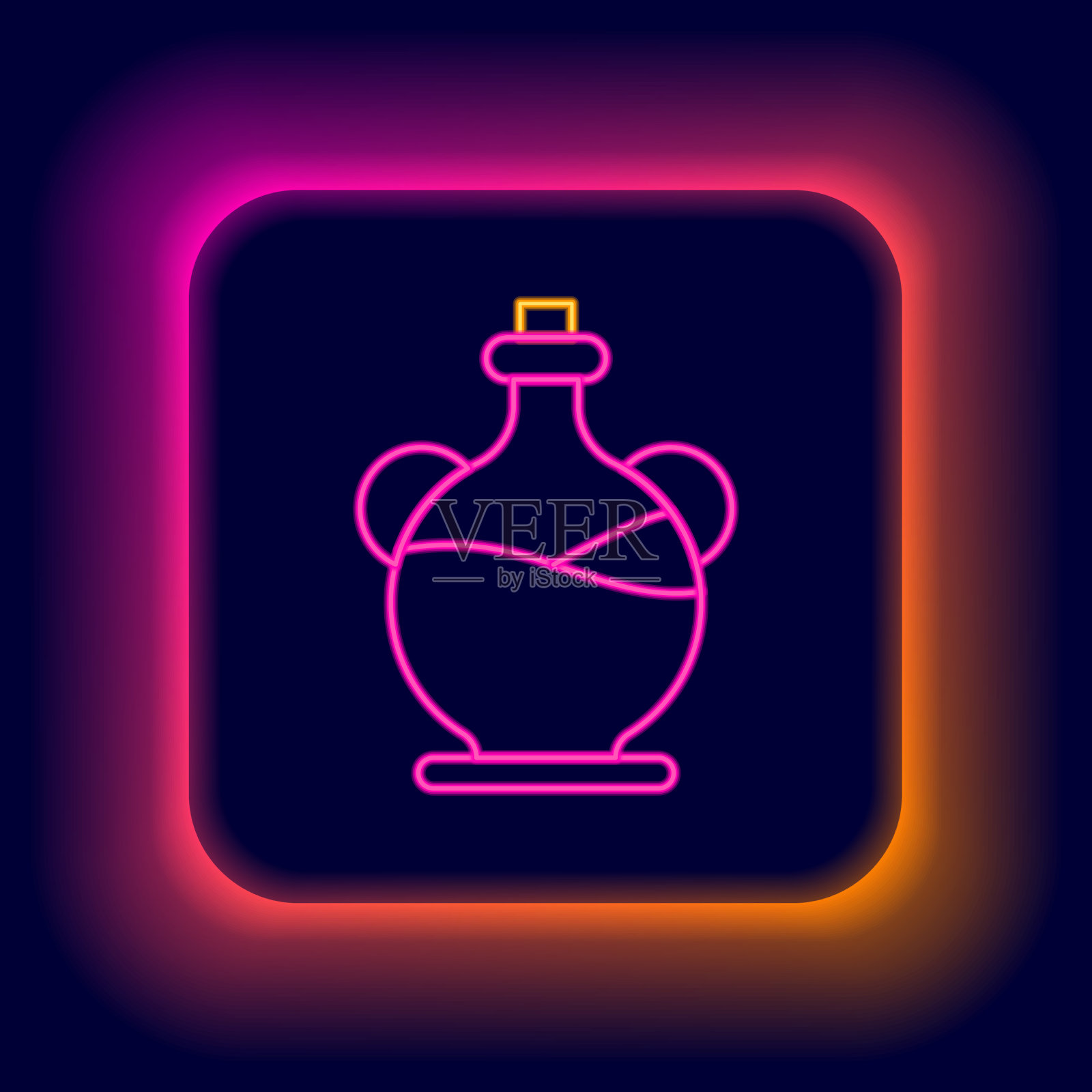 发光的霓虹灯线瓶橄榄油图标插画图片素材