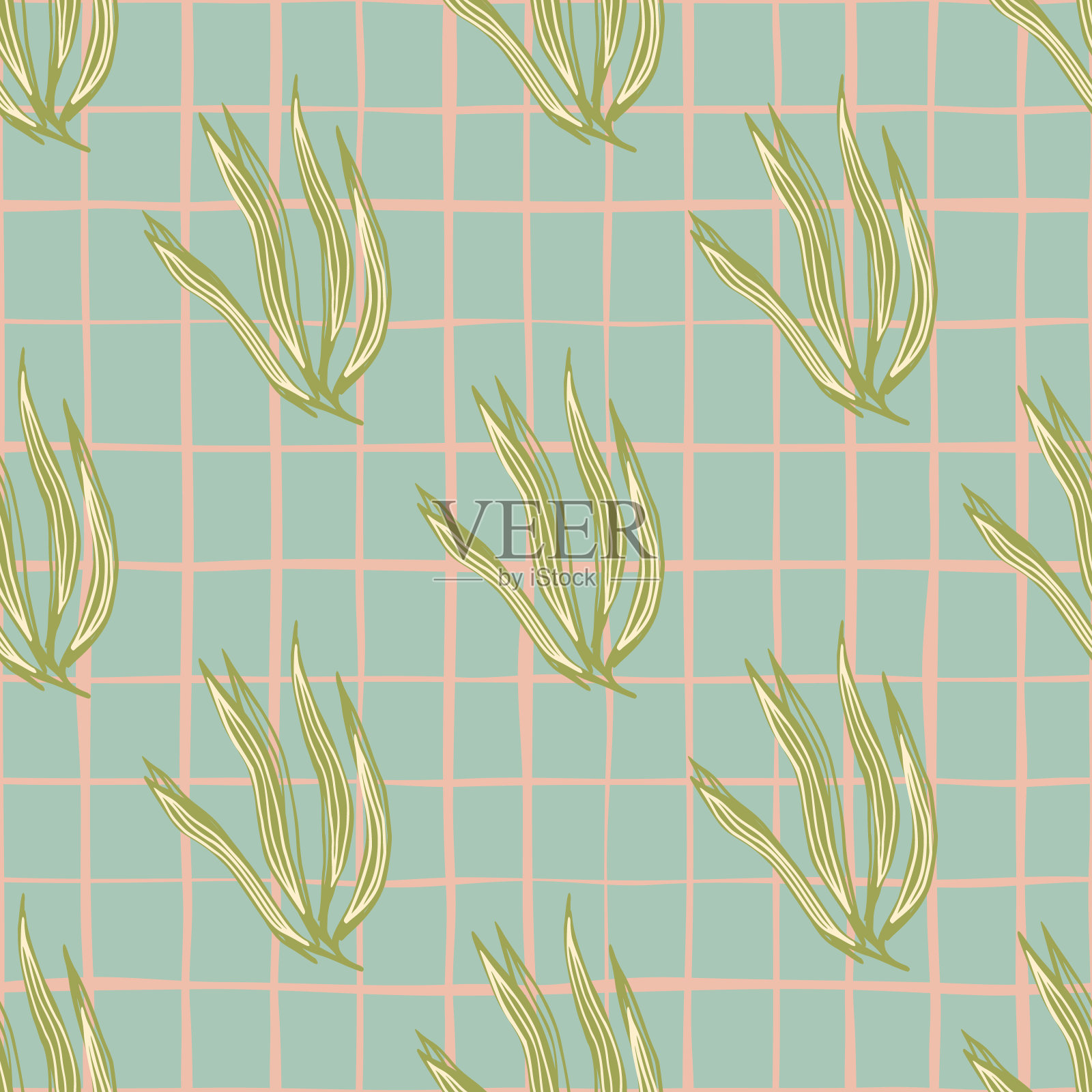 复古的绿色海藻无缝图案插画图片素材