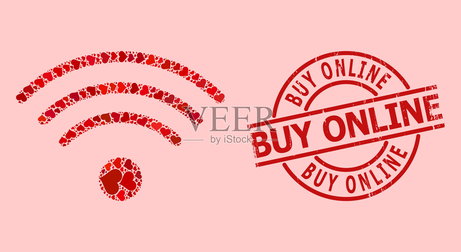 有纹理的网上购买徽章和红色的爱心wi-fi插画图片素材