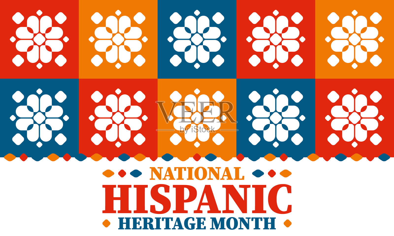 美国国家西班牙传统月。每年的九月和十月庆祝。拉丁美洲和西班牙民族文化。国家织物纹理。传统节日和游行。海报矢量插图插画图片素材