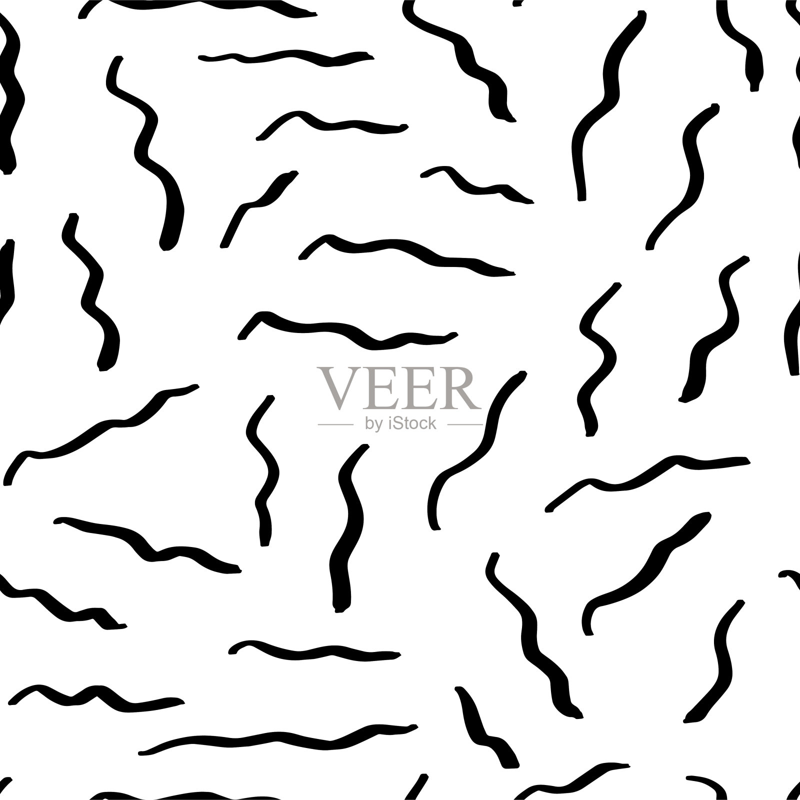 无缝图案与各种抽象形状，线条，笔触，条纹。背景用墨水和马克笔手绘风格。插图与自然纹理在斯堪的纳维亚风格。向量插画图片素材