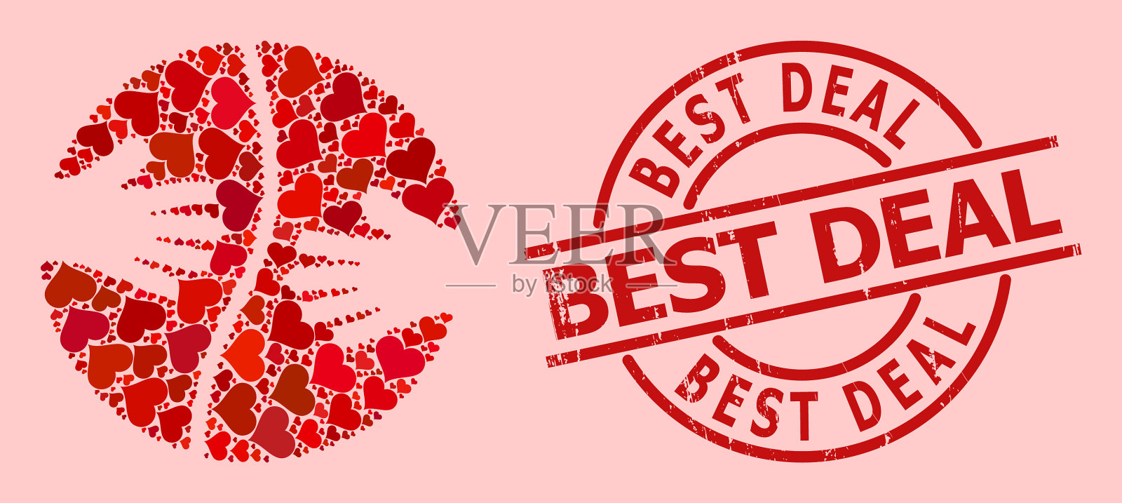 划掉了最佳交易徽章和红色情人节插画图片素材