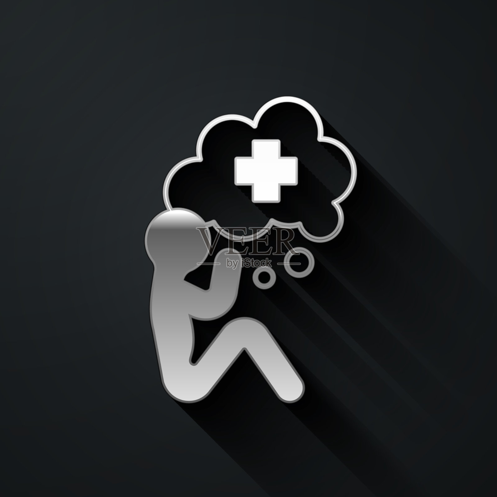 银色的帮助手图标孤立在黑色插画图片素材