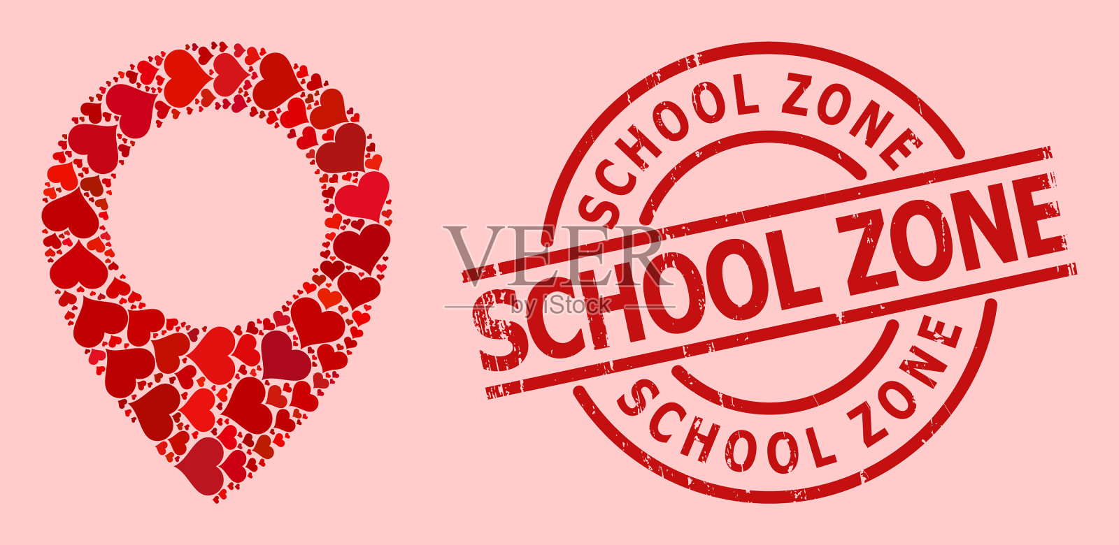 垃圾学校区徽章和可爱的红色地图插画图片素材