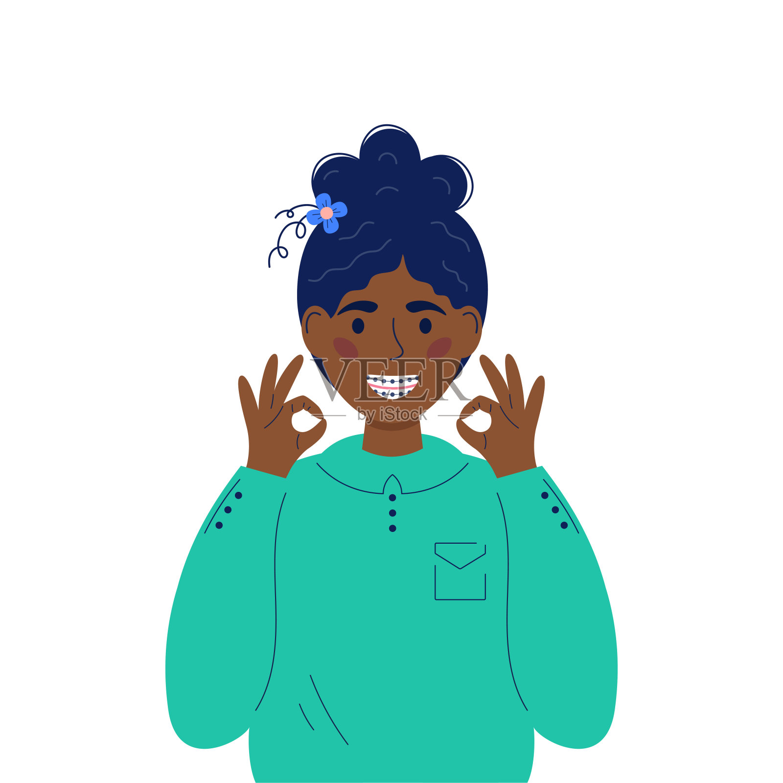 带牙套的少年插画图片素材