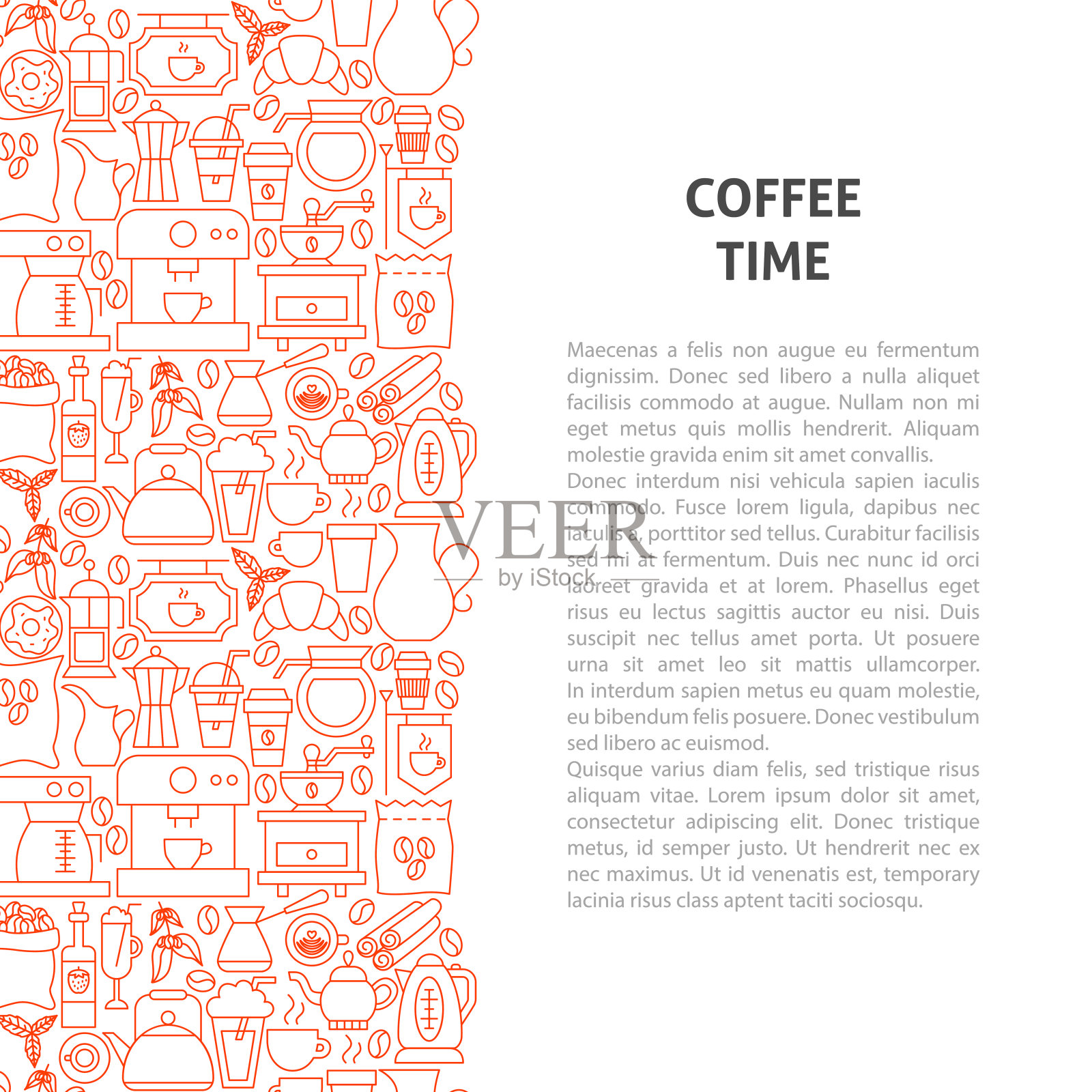 咖啡时间线条图案概念插画图片素材