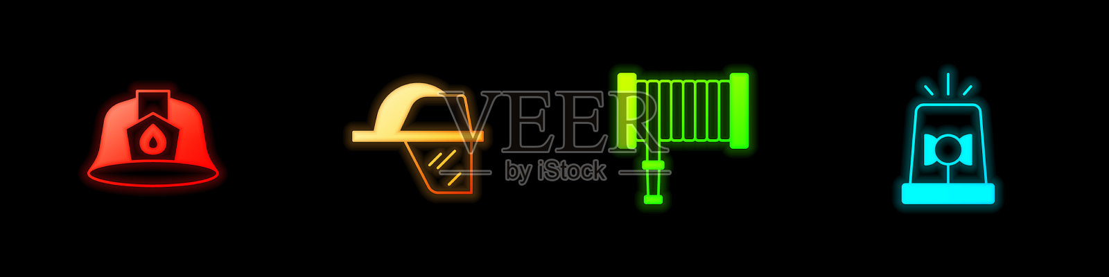 安装消防头盔软管卷轴和闪光器图标素材