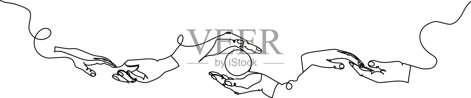 手势一行设艺术连续一行插画图片素材