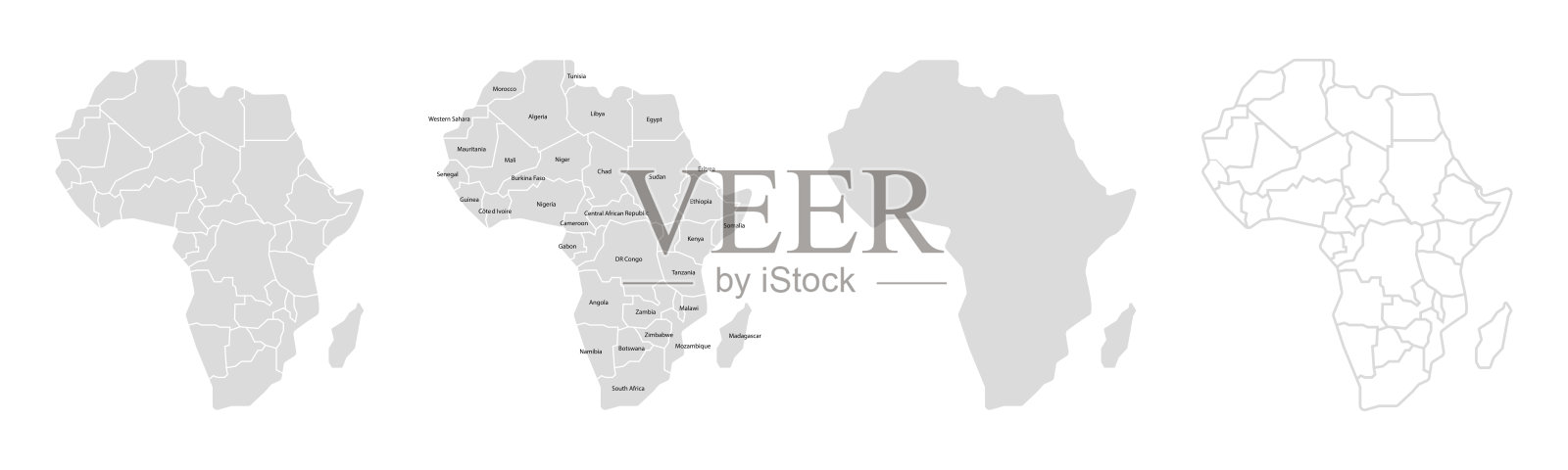 非洲地图矢量插图。非洲大陆轮廓。高度详细的地图在平面和概述风格。插画图片素材