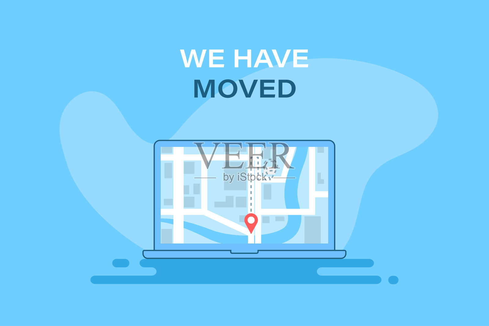 点在笔记本电脑屏幕上。我们移动了旗帜插画图片素材