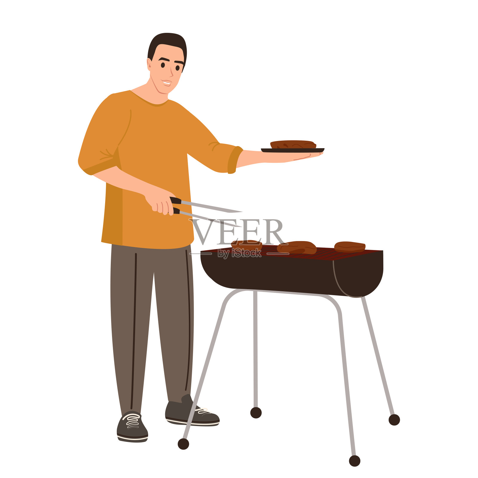 年轻人正在烤烤架设计元素图片