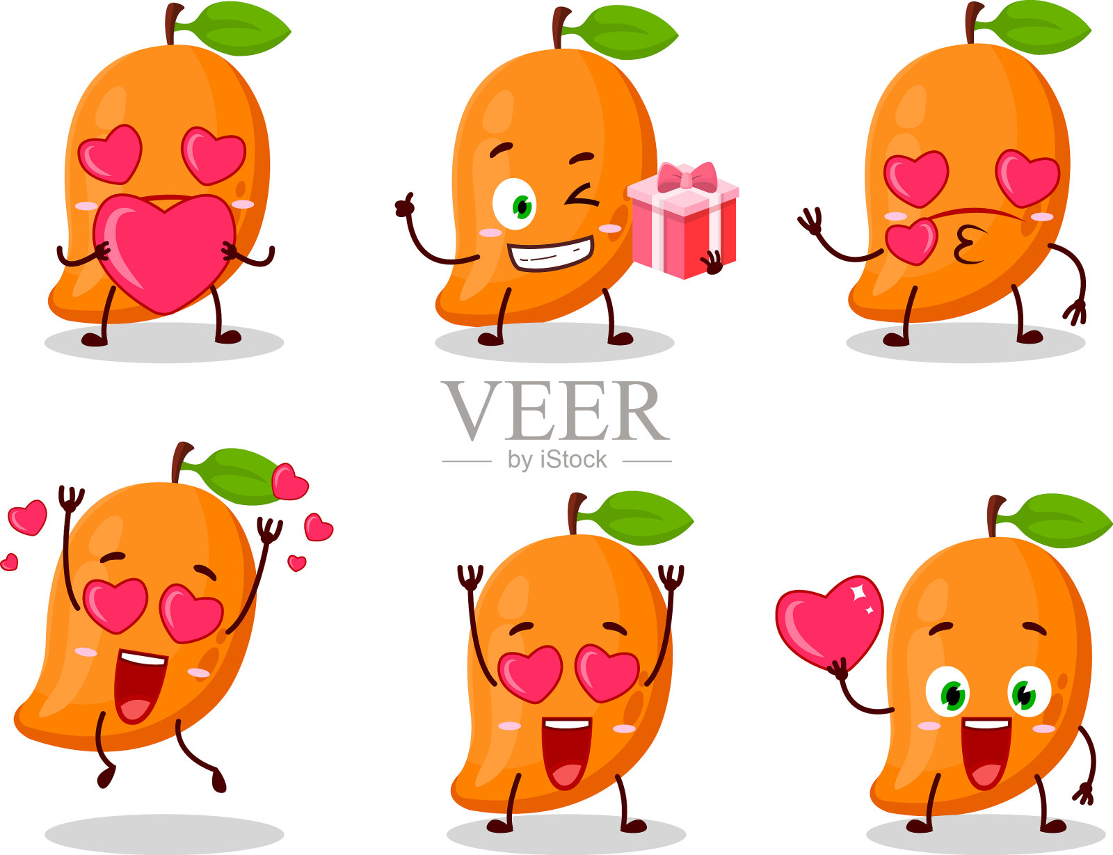 芒果卡通人物，带有可爱的爱的表情插画图片素材