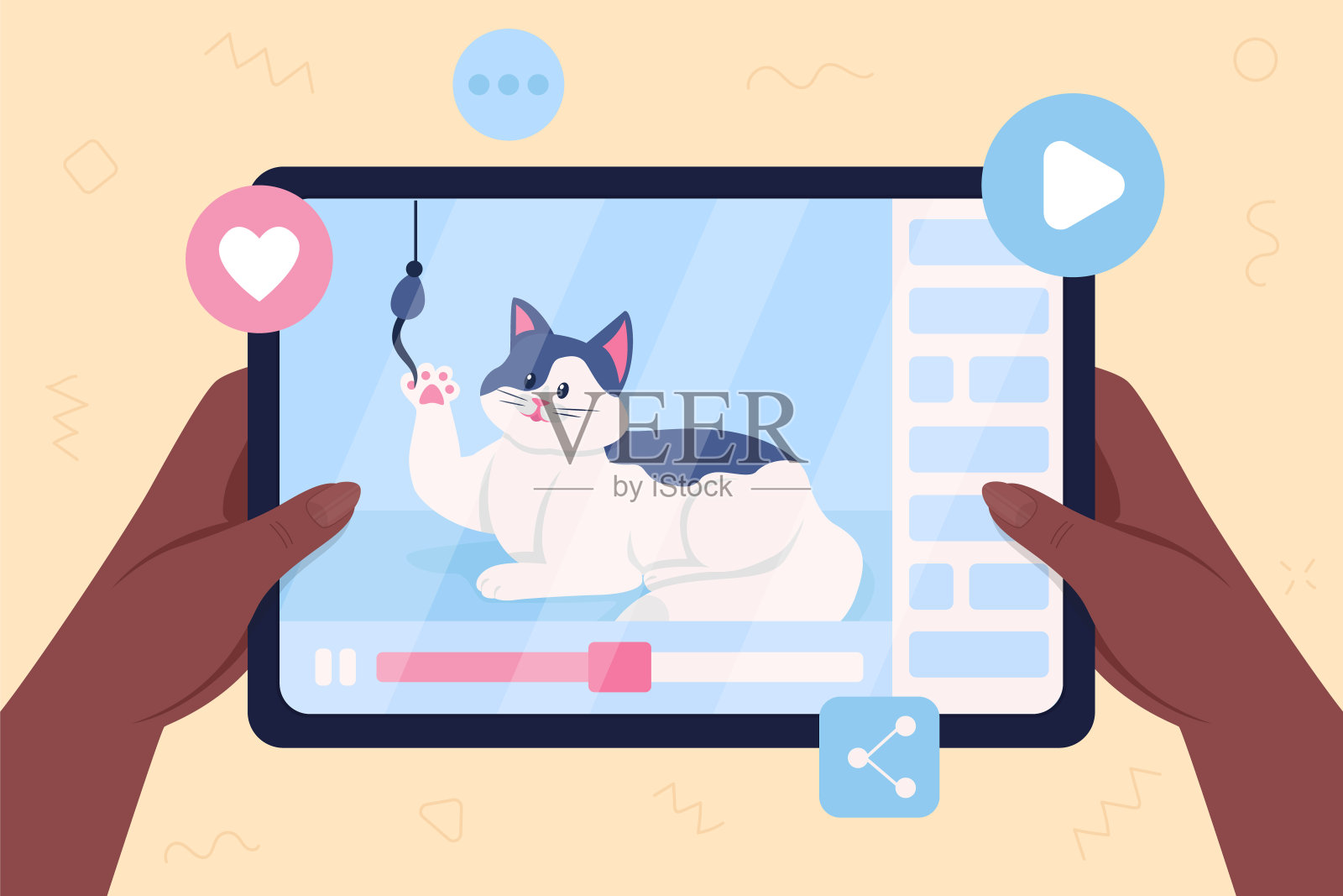 猫视频平面颜色矢量插图插画图片素材