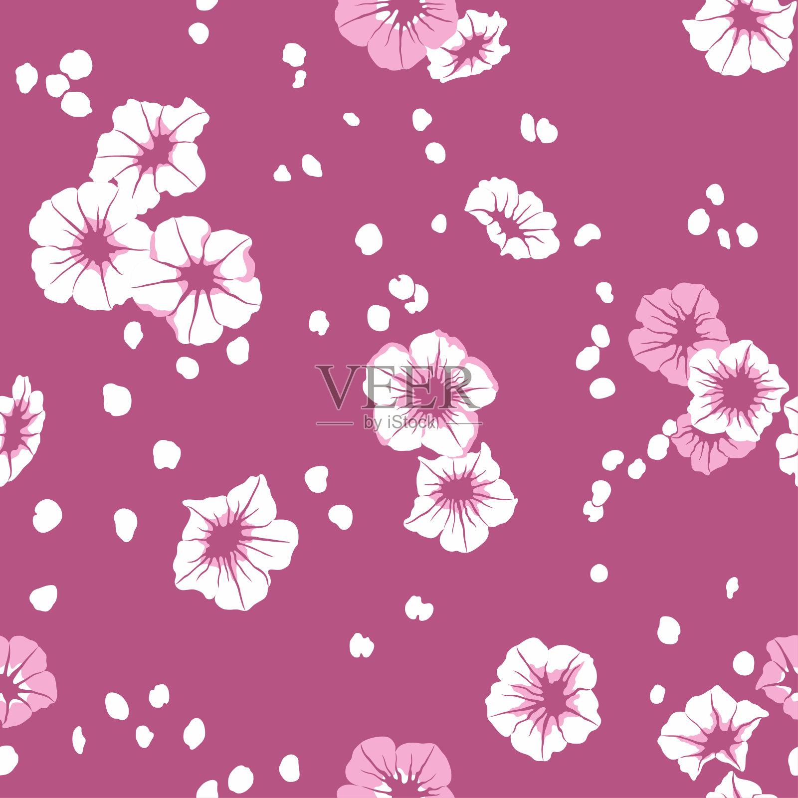 的花卉图案。无缝可爱的纹理设计和时尚印花。花纺织品与小粉红色和白色的花在栗色的背景。粗心大意的风格。向量壁纸插画图片素材