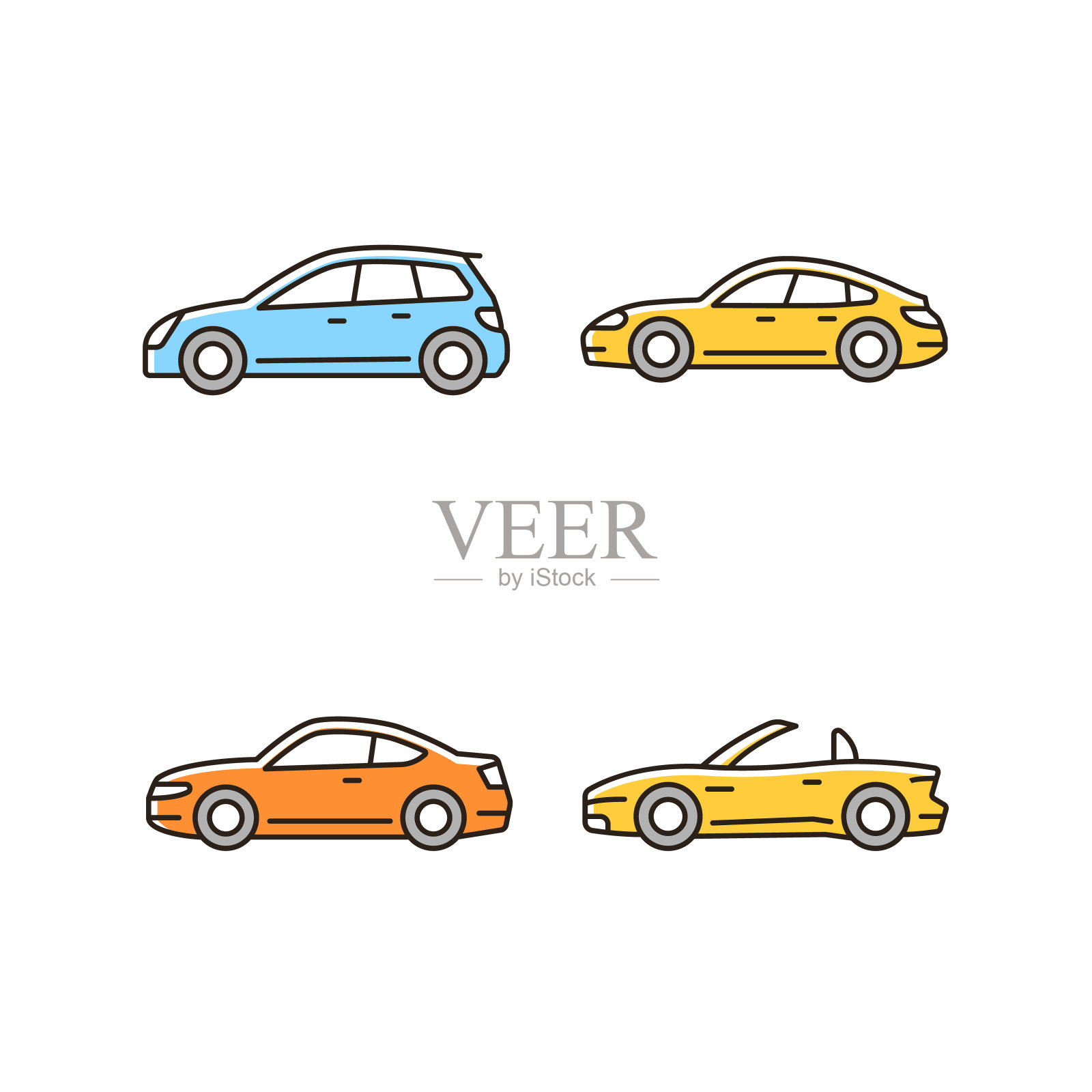 实用的跑车RGB颜色图标设置插画图片素材