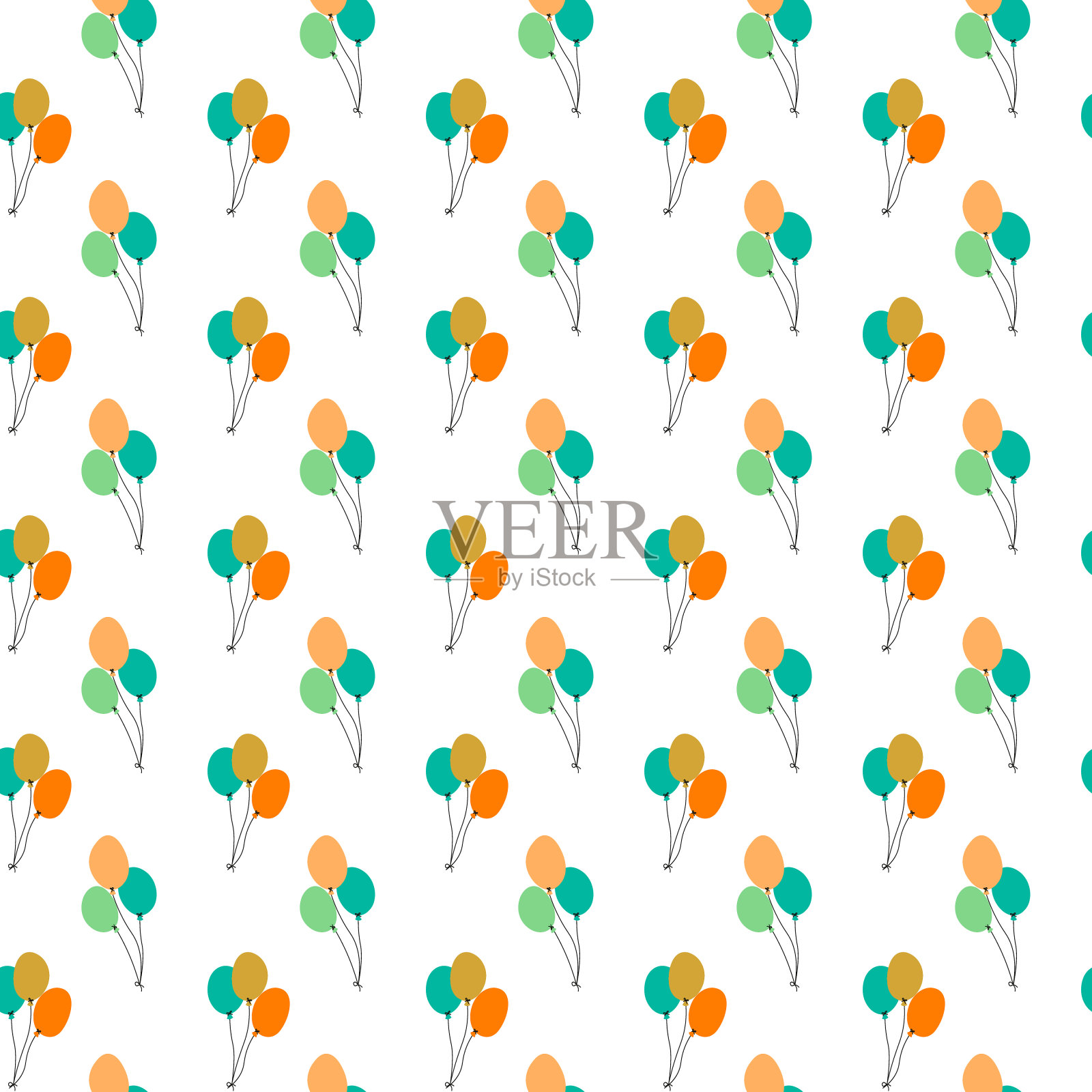白色背景上有彩色气球的贺卡。的生日。矢量插图包装，卡片。无缝的。设计元素图片