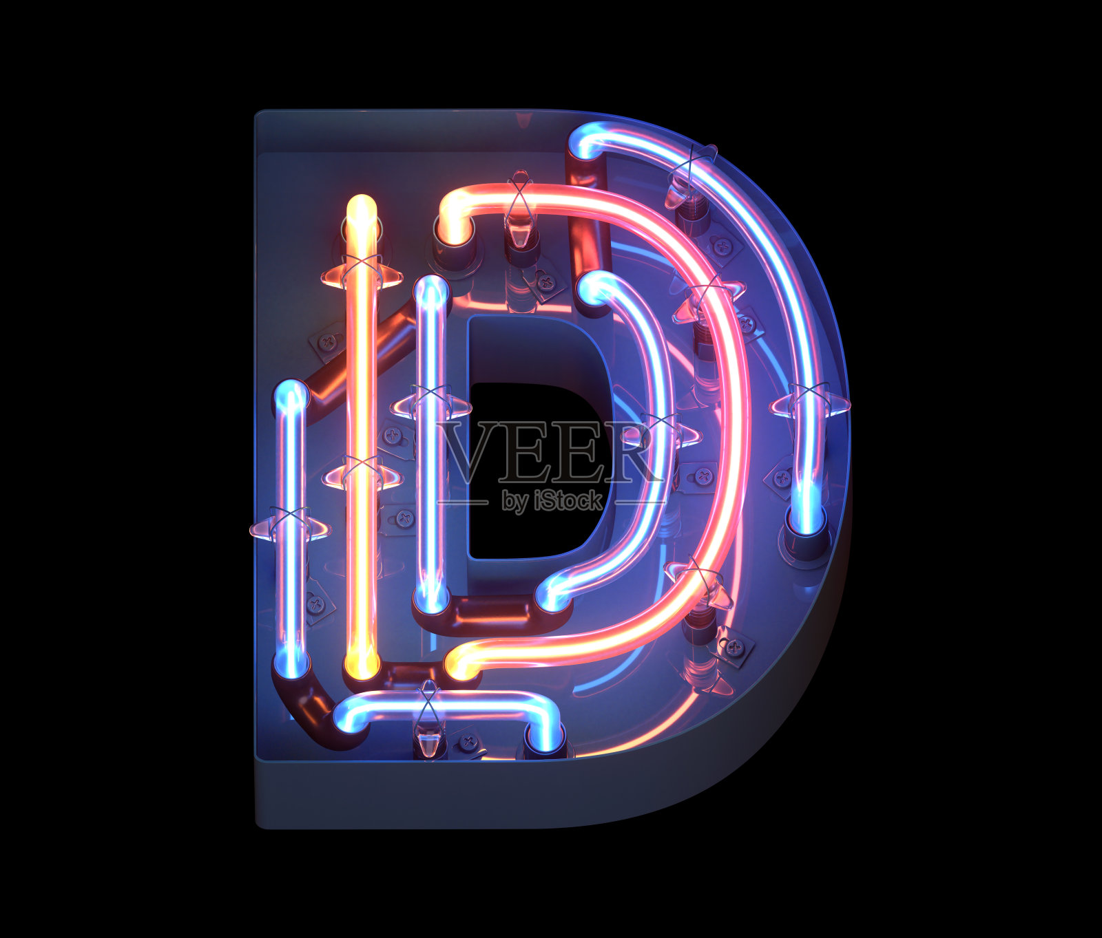 金属外壳字体的霓虹灯。照片摄影图片