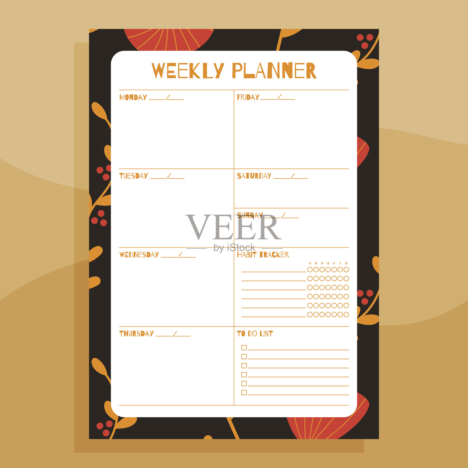 每周计划打印概念模板与手插画图片素材