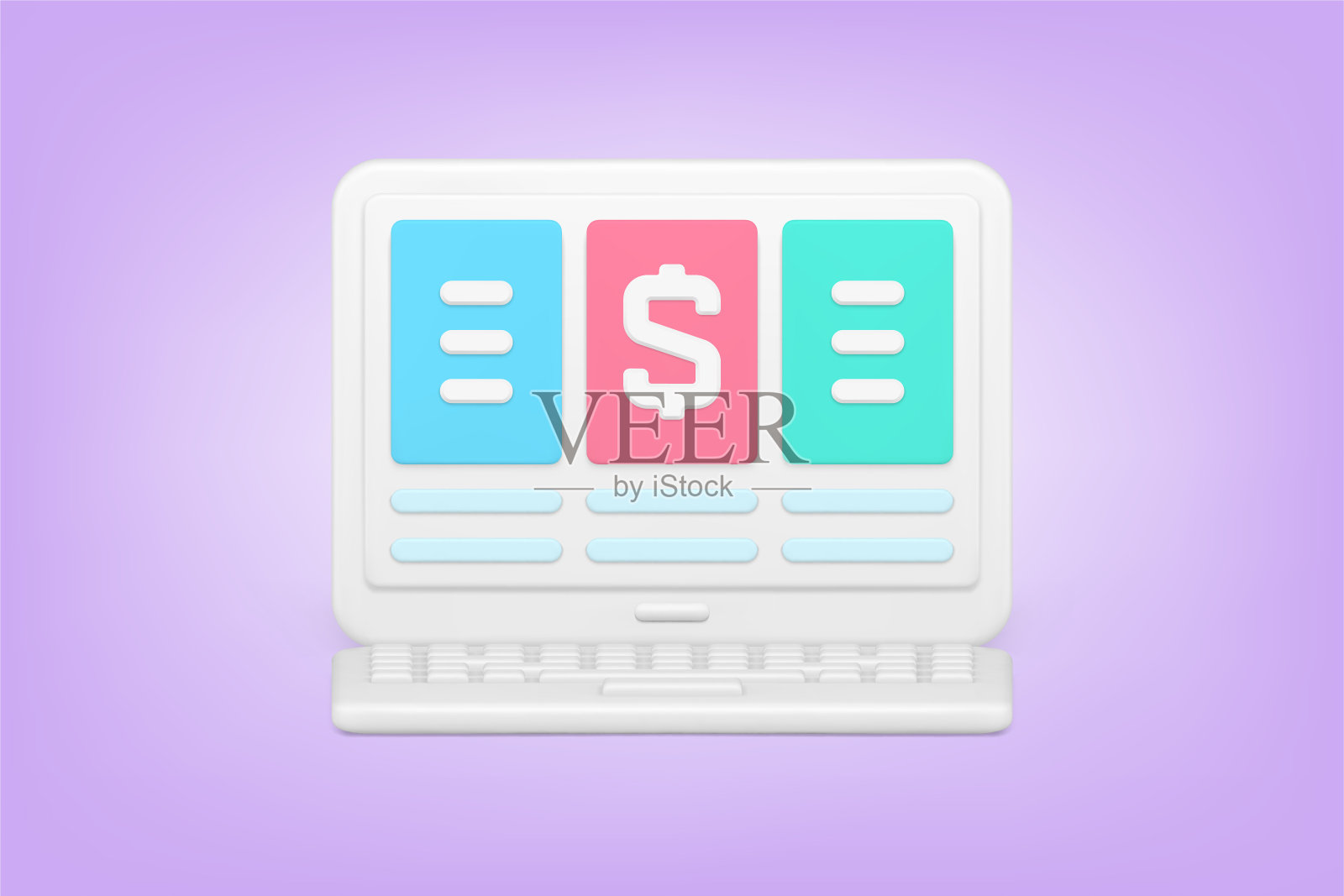 现代定价表在笔记本电脑屏幕3d图标插画图片素材