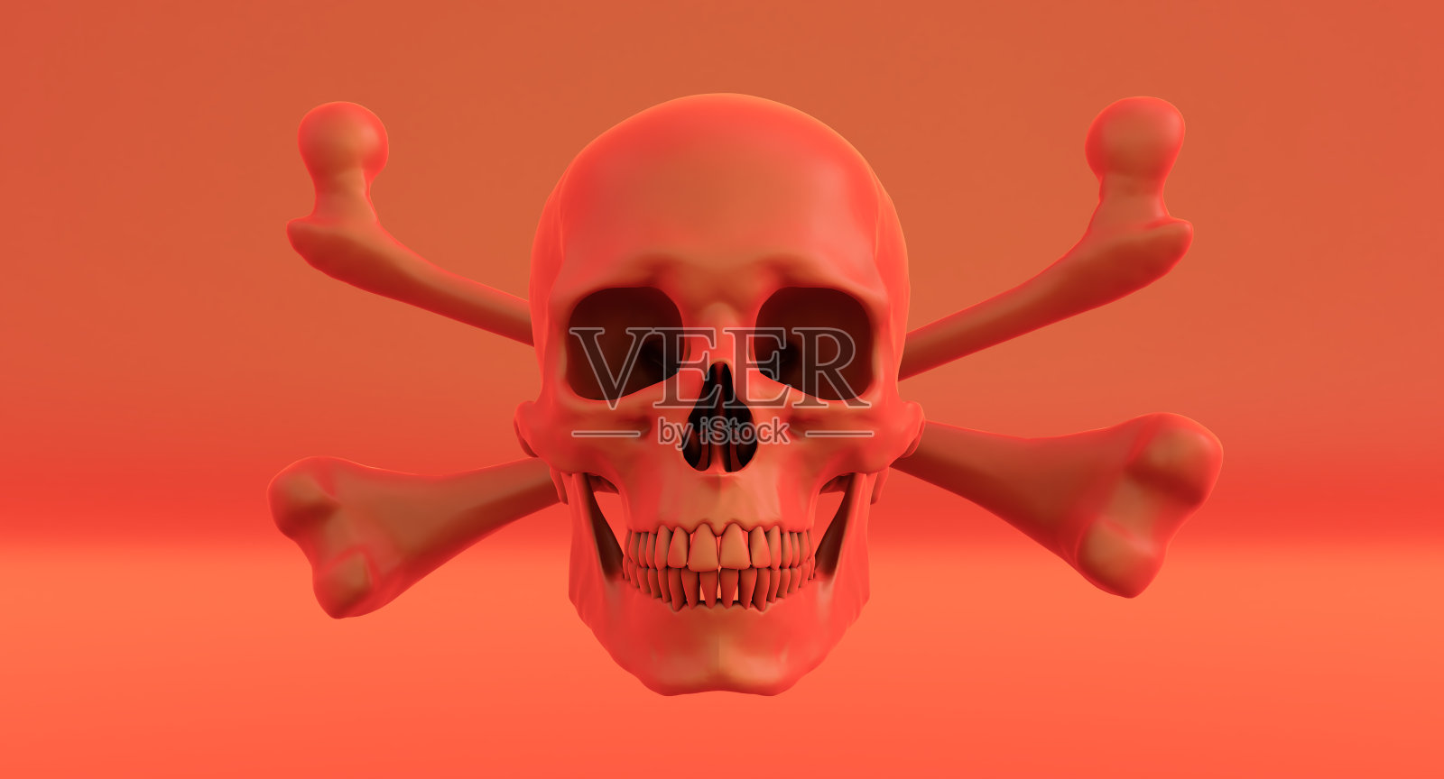 红骷髅和交叉骨在黑红色上孤立。照片摄影图片