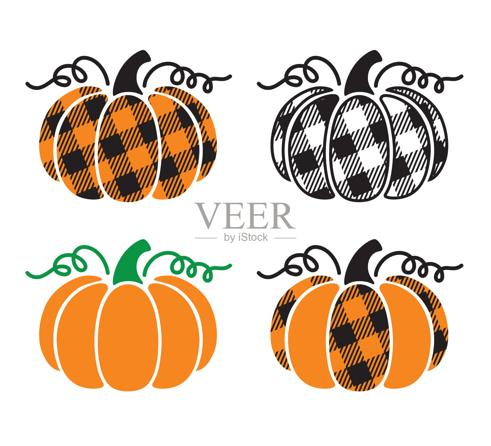 南瓜与格子图案矢量插图集设计元素图片