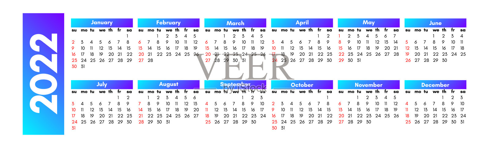 2022年日历被隔离在白色背景上插画图片素材