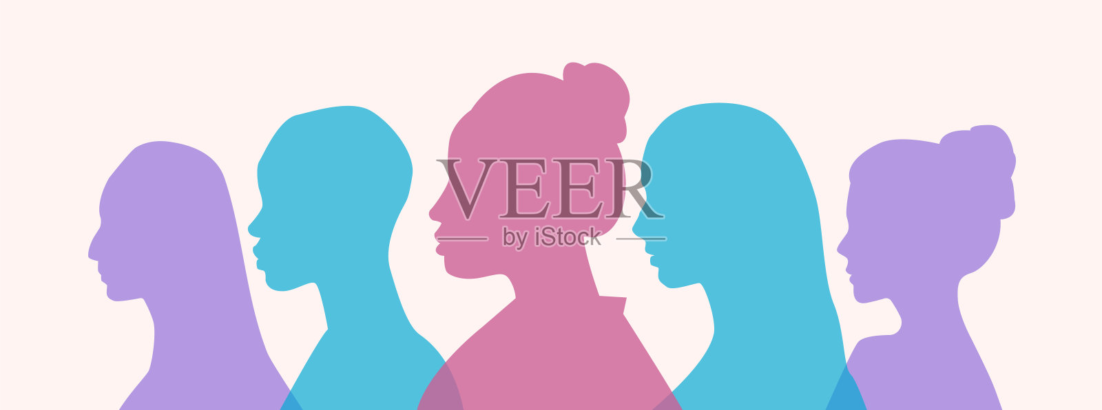 一套彩色剪影的大学女学生或小学生在柔和的背景设计元素图片