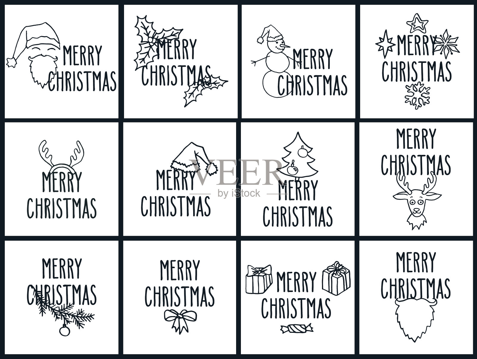 圣诞快乐贺卡套装插画图片素材