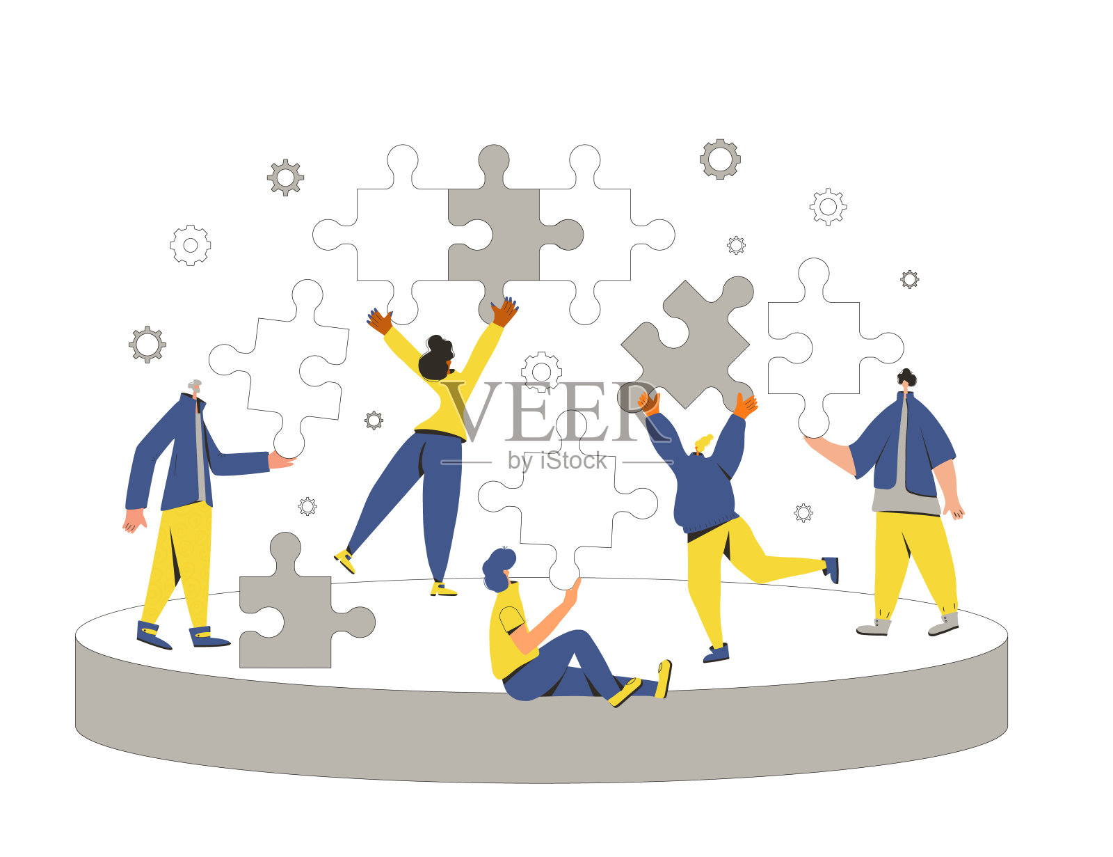 办公室团队合作精神。病媒人同事概念插画图片素材