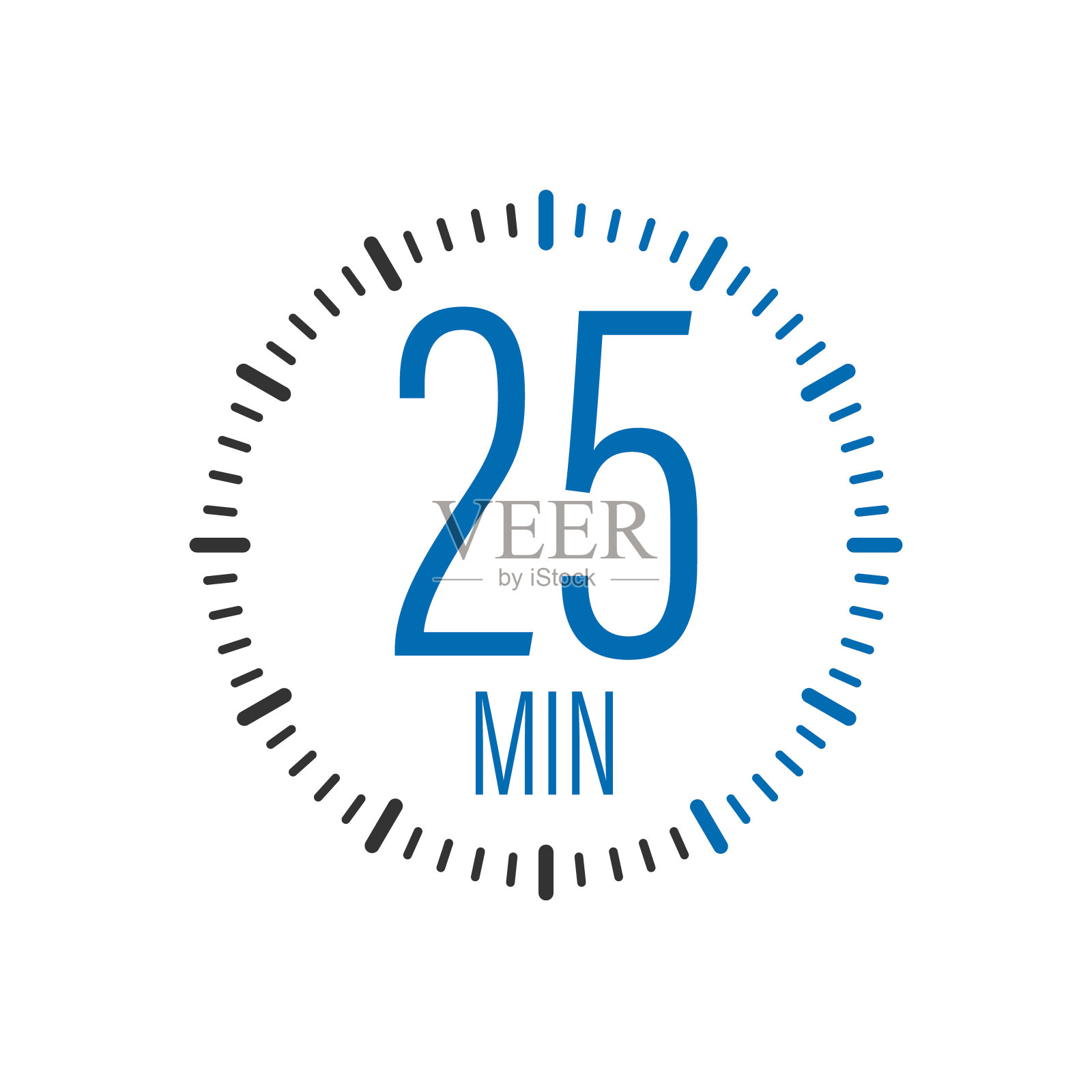 25分钟，秒表矢量图标。秒表图标在平面风格，计时器在彩色背景上插画图片素材