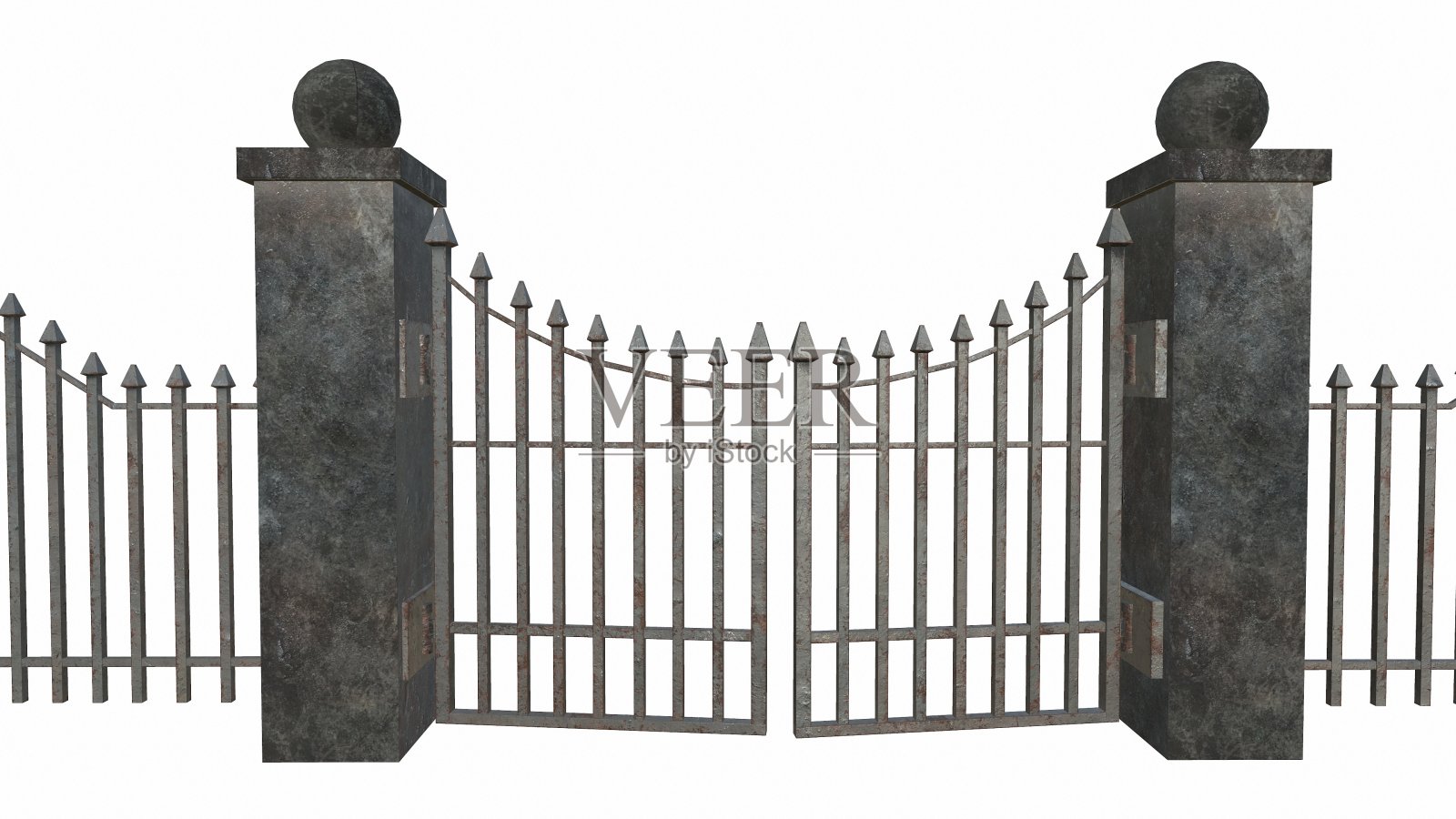 旧铁栅栏白色背景3渲染照片摄影图片