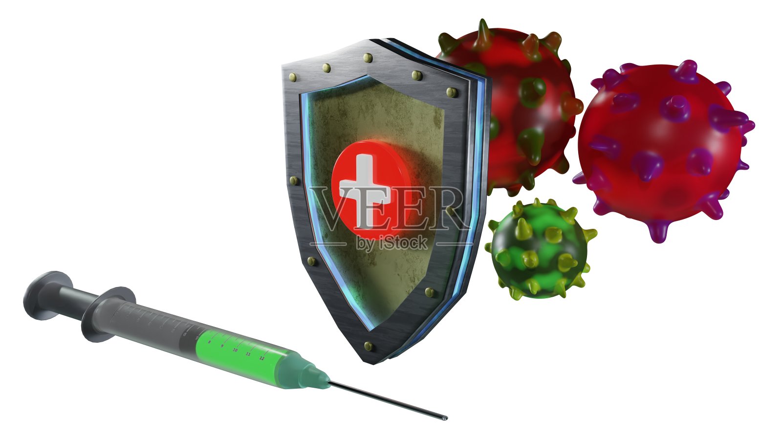 通过屏蔽保护的疫苗注射器照片摄影图片