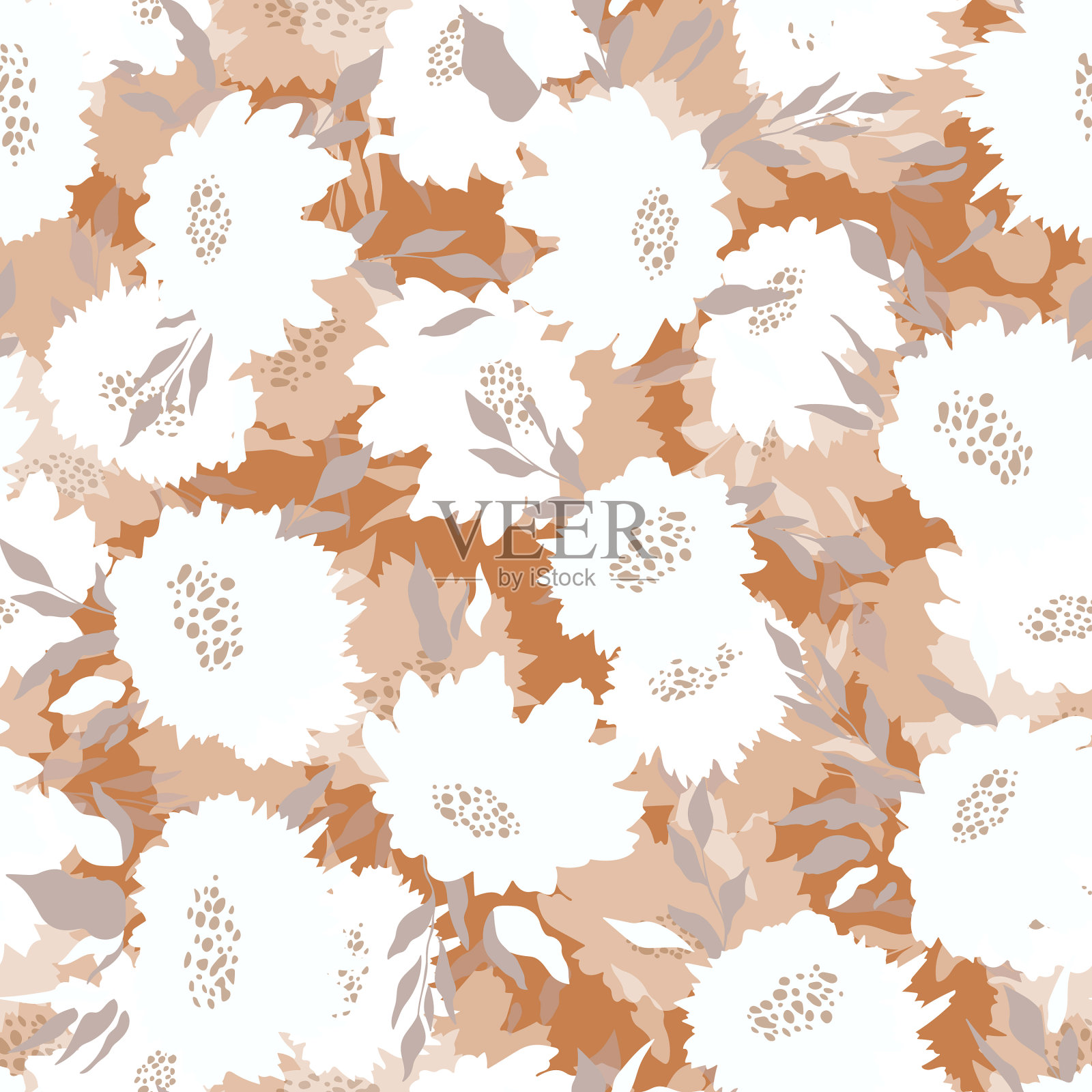 花无缝与手绘彩色玫瑰可爱插画图片素材