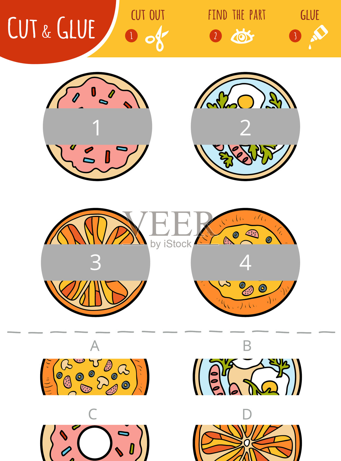 找到正确的部分剪切和胶水游戏插画图片素材