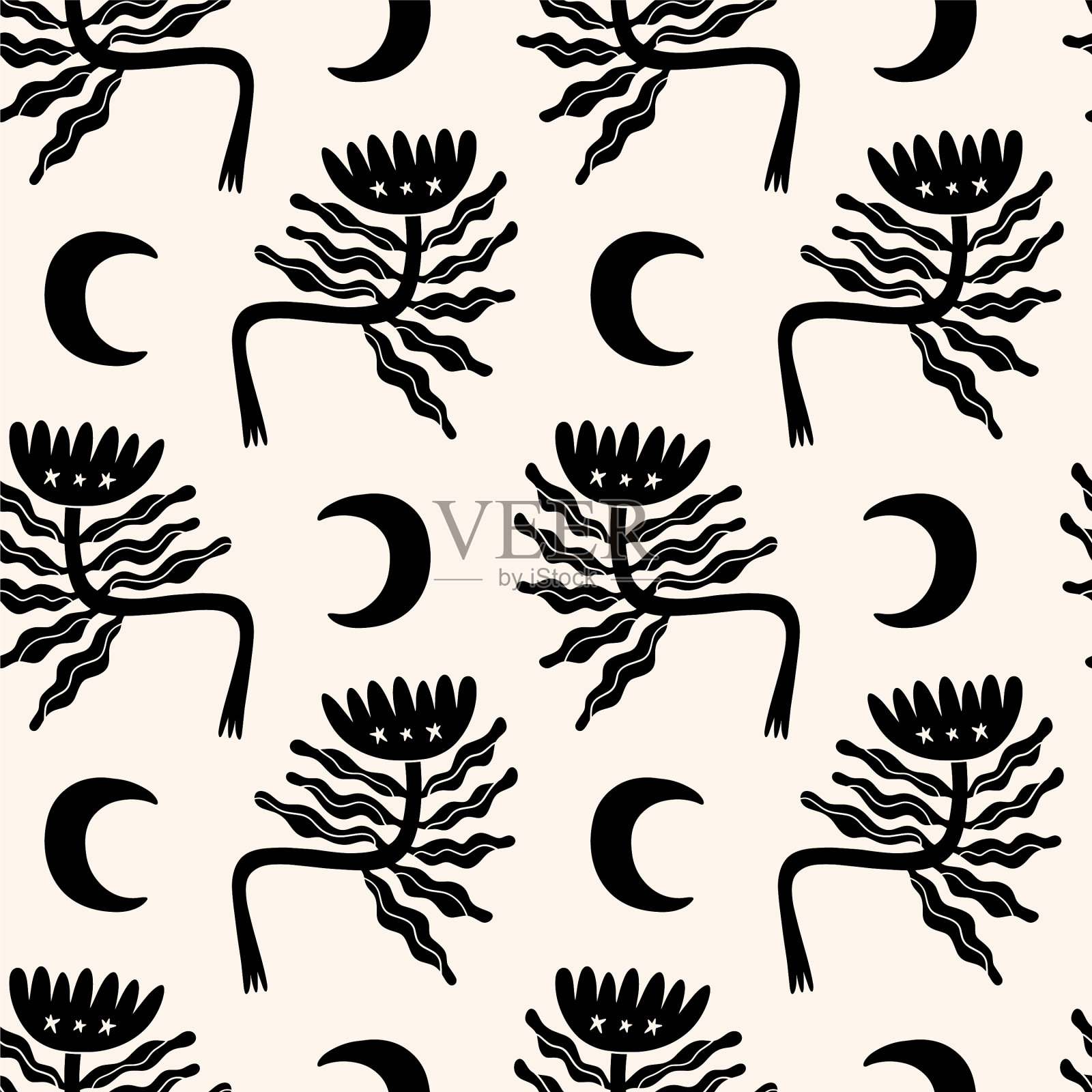 可爱的斯堪的纳维亚月花无缝图案插画图片素材