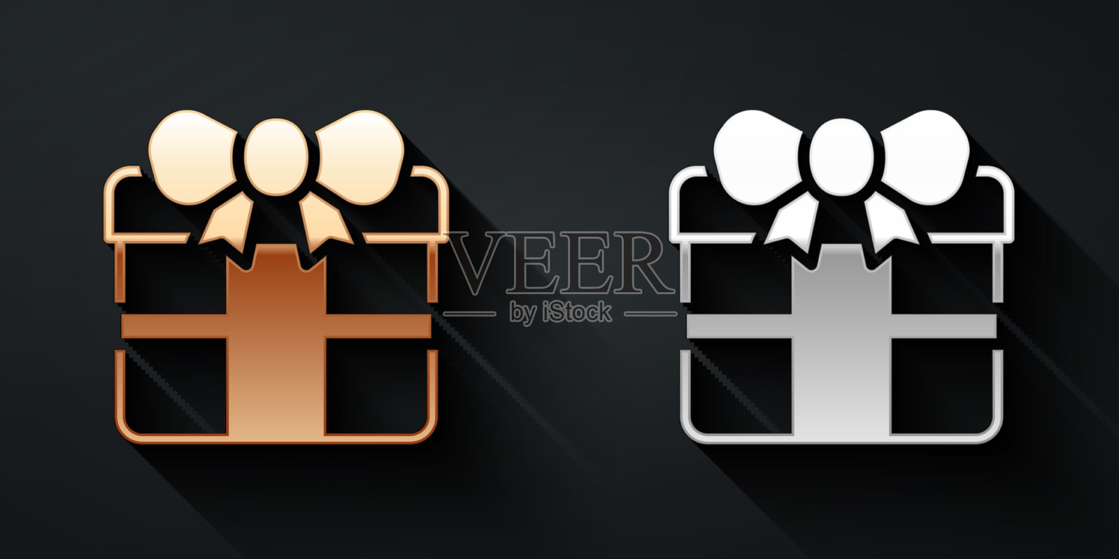 金银礼品盒图标隔离在黑色上图标素材