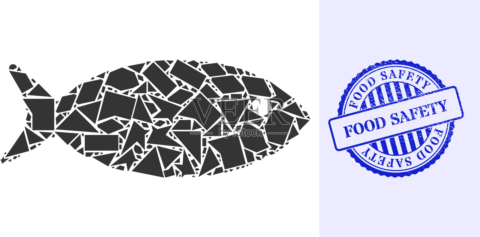 碎片马赛克鱼图标与食品安全危难插画图片素材