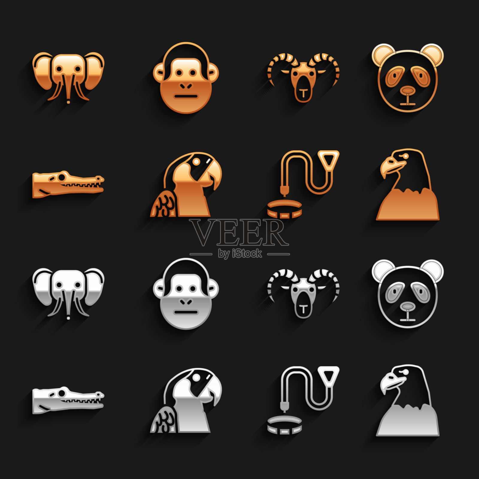 集金刚鹦鹉可爱熊猫脸老鹰头图标素材