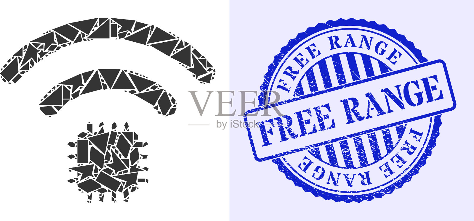 碎片马赛克无线电传感器图标与自由范围插画图片素材