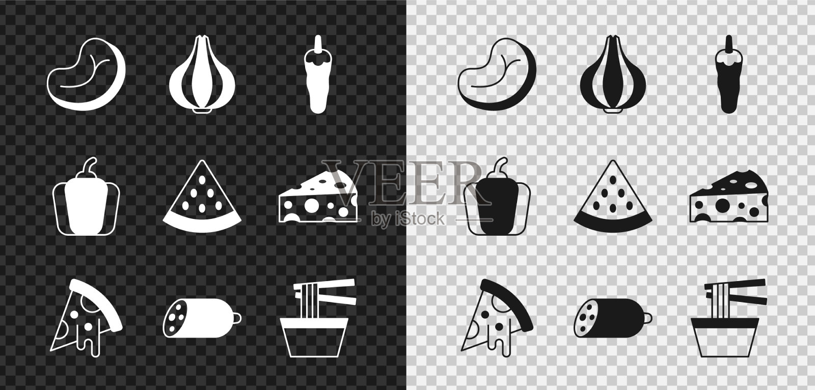 集牛排、肉、大蒜、辣椒、辣椒片图标素材