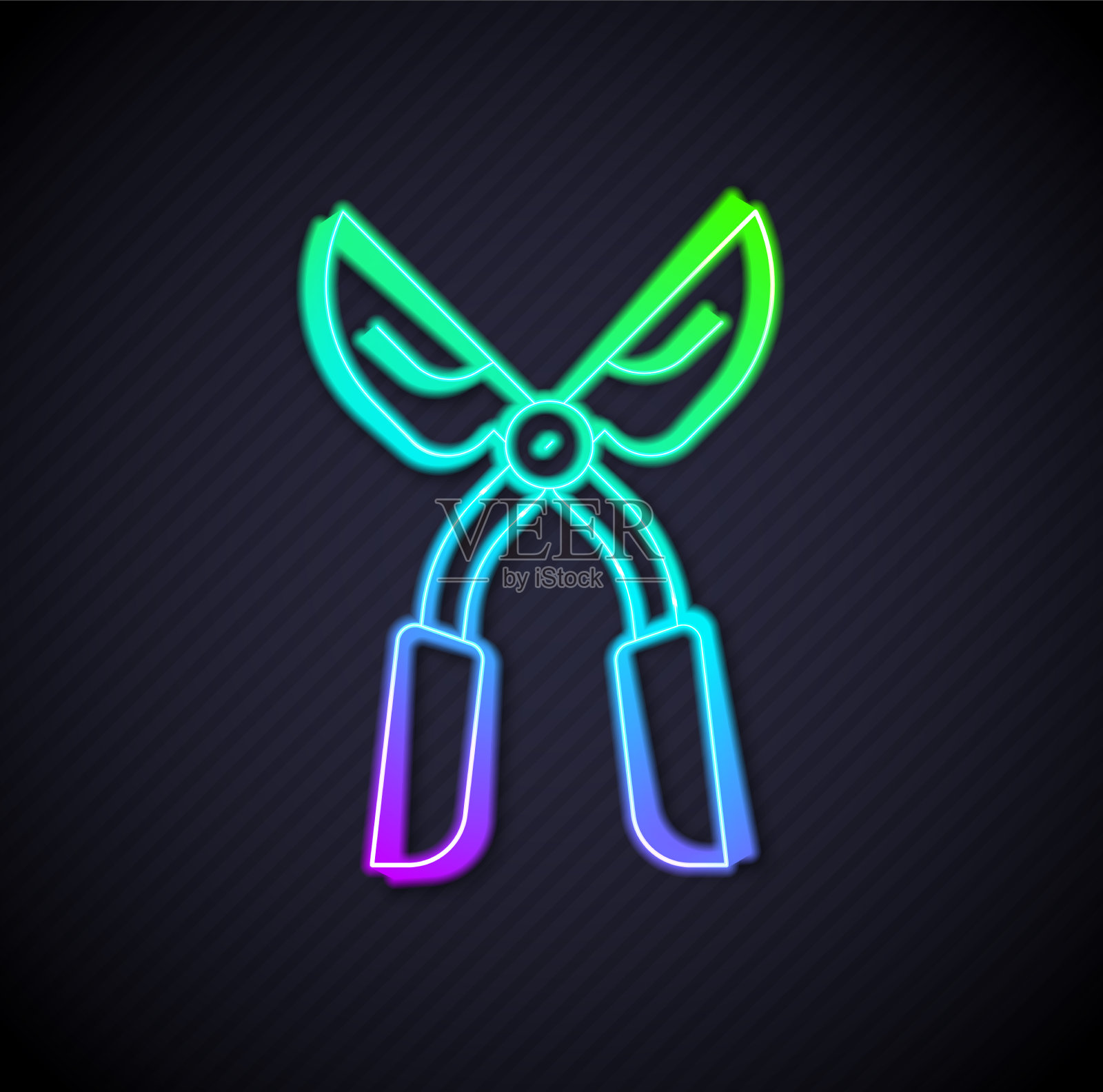 发光的霓虹灯线园艺手工剪刀插画图片素材