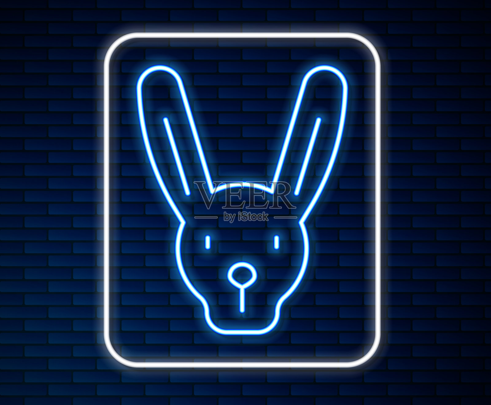 发光的霓虹灯线兔子与耳朵图标隔离插画图片素材