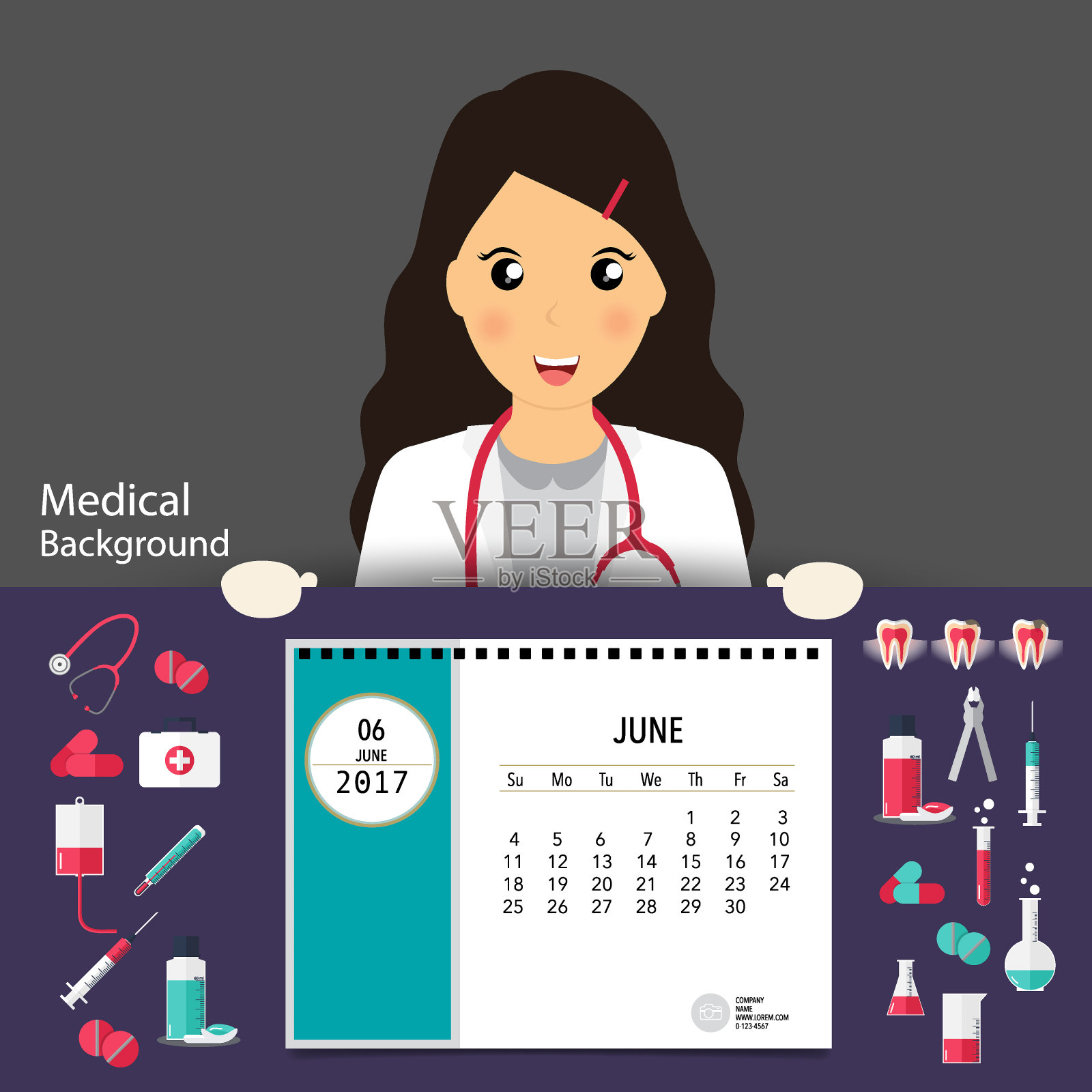 2017日历计划与医疗牙科背景设计，每月日历模板设计模板素材