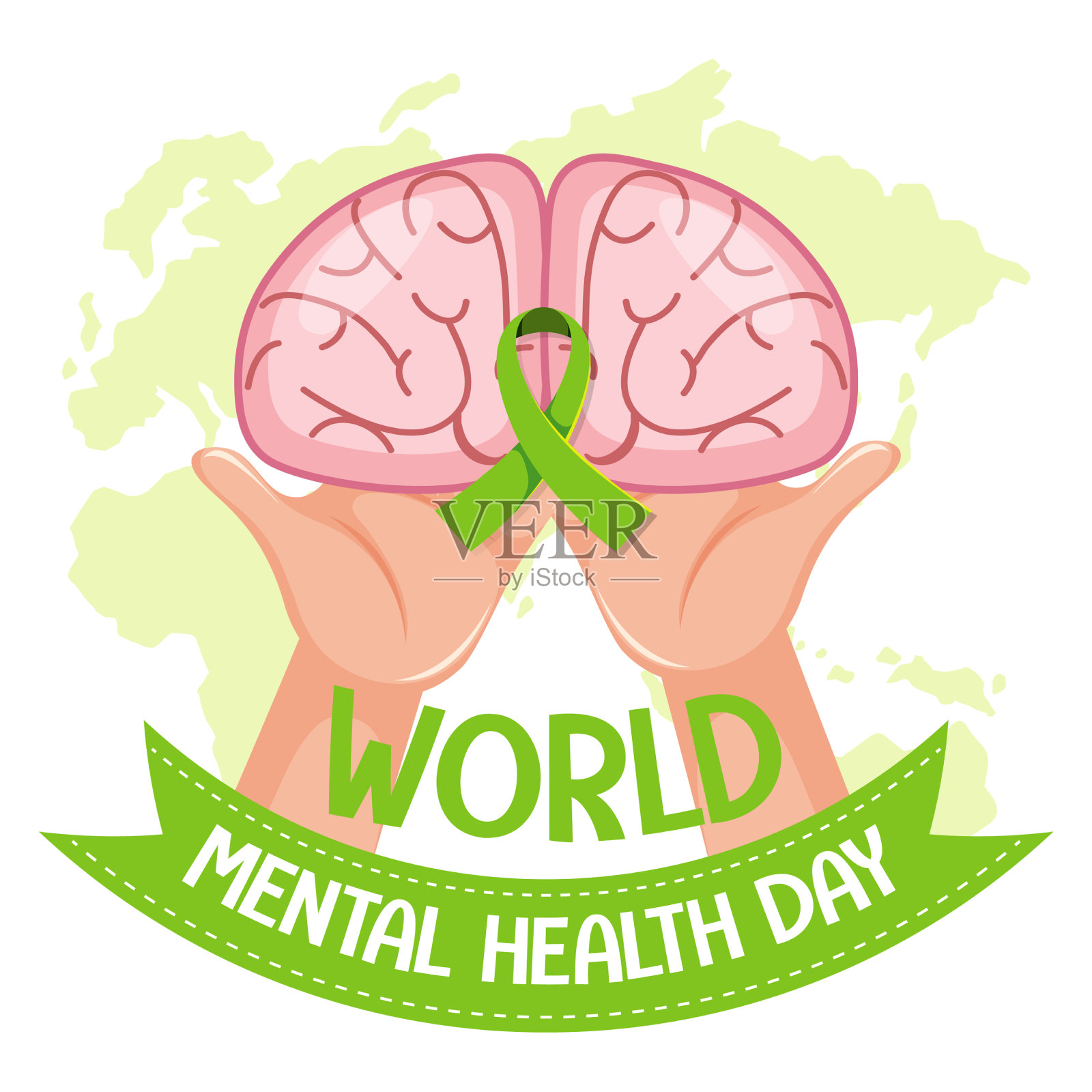 世界精神卫生日横幅或标志孤立设计元素图片