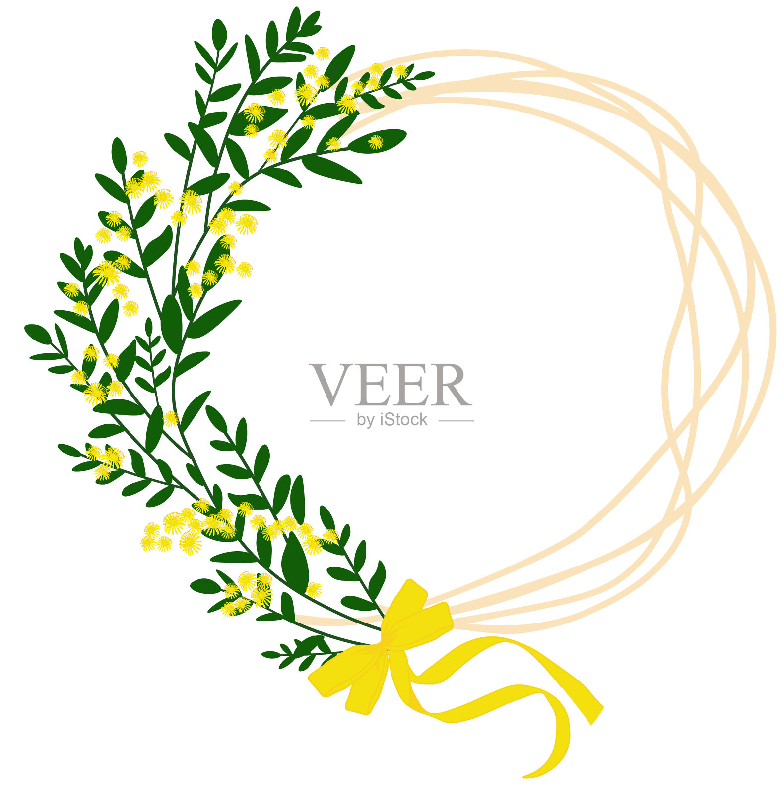 圆形含羞草框架木设计元素图片