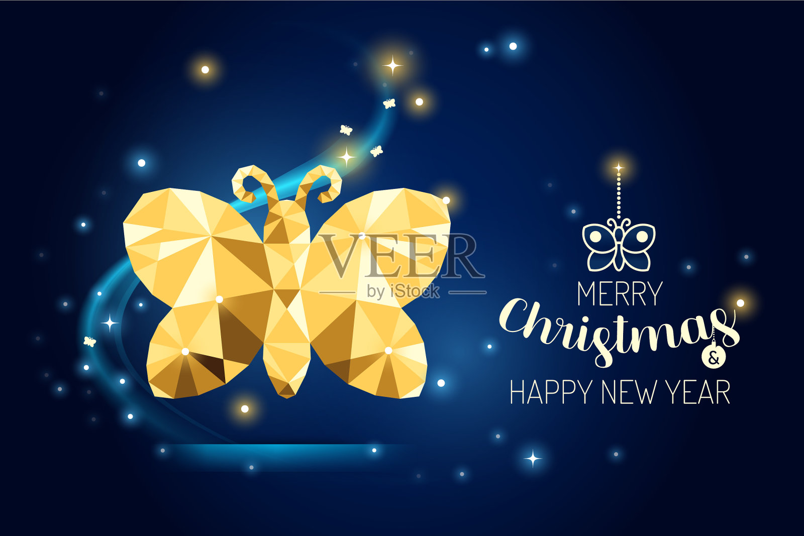 线框圣诞快乐蝴蝶仙女尾巴插画图片素材