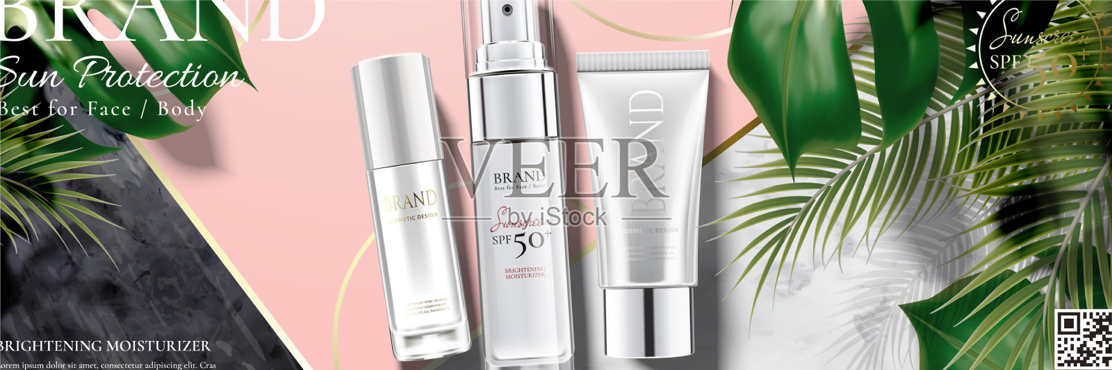 用热带树叶做防晒广告设计模板素材