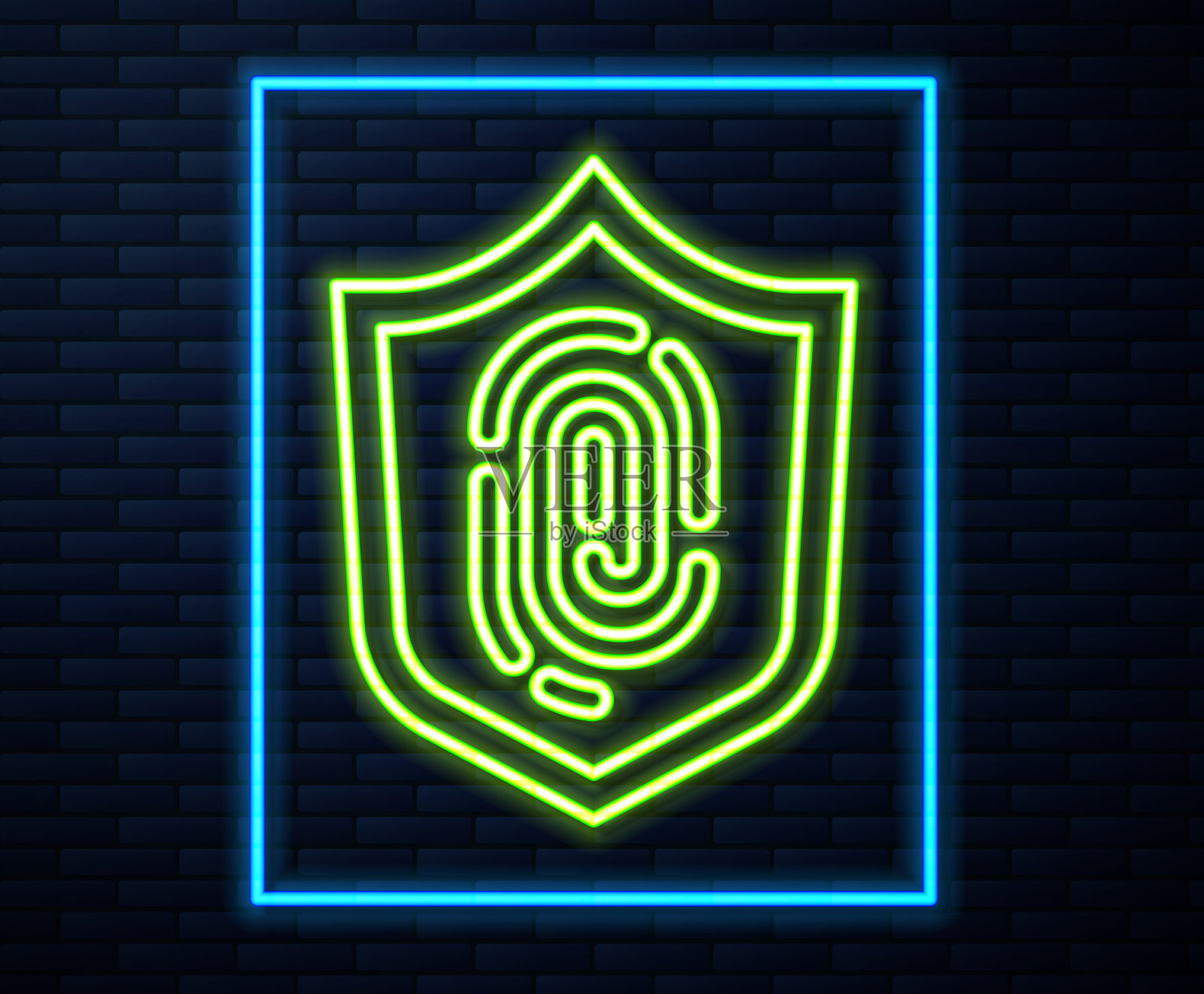 发光的霓虹灯线指纹图标隔离插画图片素材