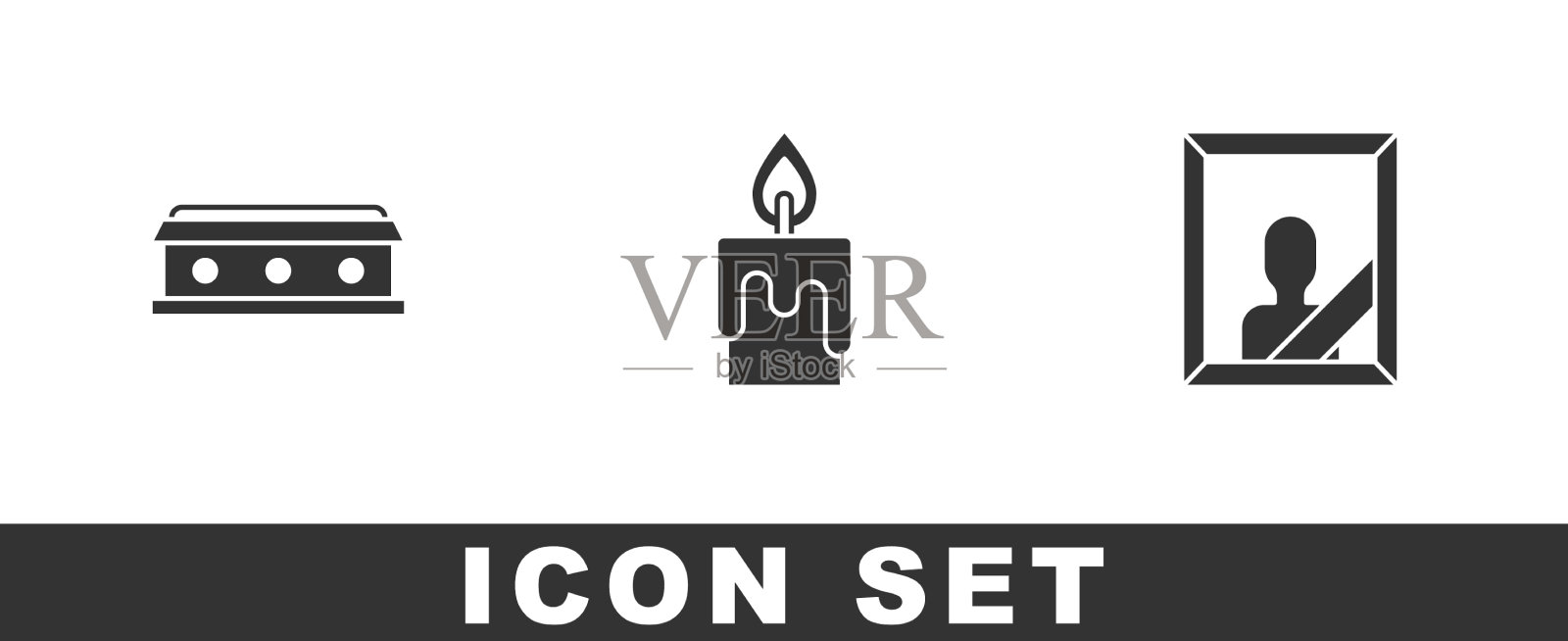 放置有十字架、蜡烛和丧服的棺材图标素材